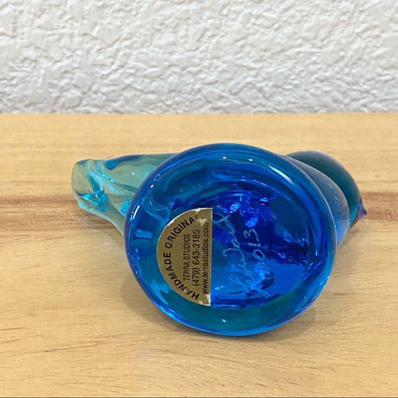 Handmade 2013 Leo Ward Signed Blue Bird of Happiness 2.5” Glass Figurine - Picture 5 of 11